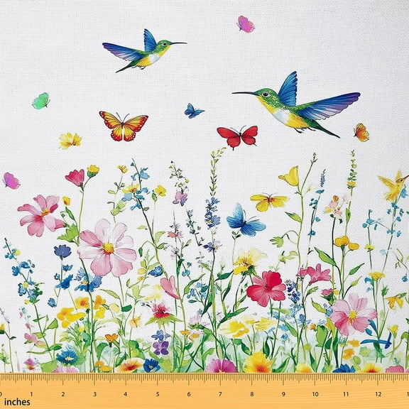 jejeloiu Cute Hummingbird Butterflies Fabric by the Yard 1 Yard,Colorful Rustic Flower Home Decor Fabric by the Yard,Oil Painting Sewing Fabric For Girls Boys,Breathable Home Decor