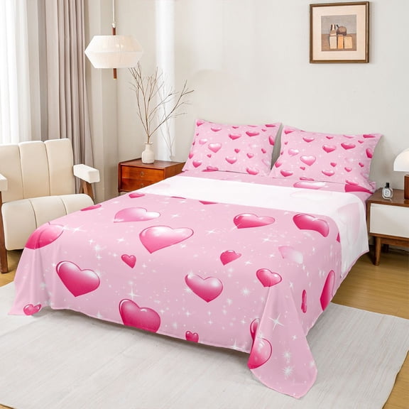 jejeloiu Cute Loves Pattern Twin Sheet Sets,Happy Valentine's Day Bedding For Girls Women 3-Piece