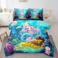 thumbnail image 1 of jejeloiu Cute Mermaid Bedding Comforter Set 7-Piece,Watercolor Sealife Coral King Bedding Sets,Gold Underocean Treasure Bed Sheets For Girls Boys,Microfiber Bedroom Decor Reversible, 1 of 8