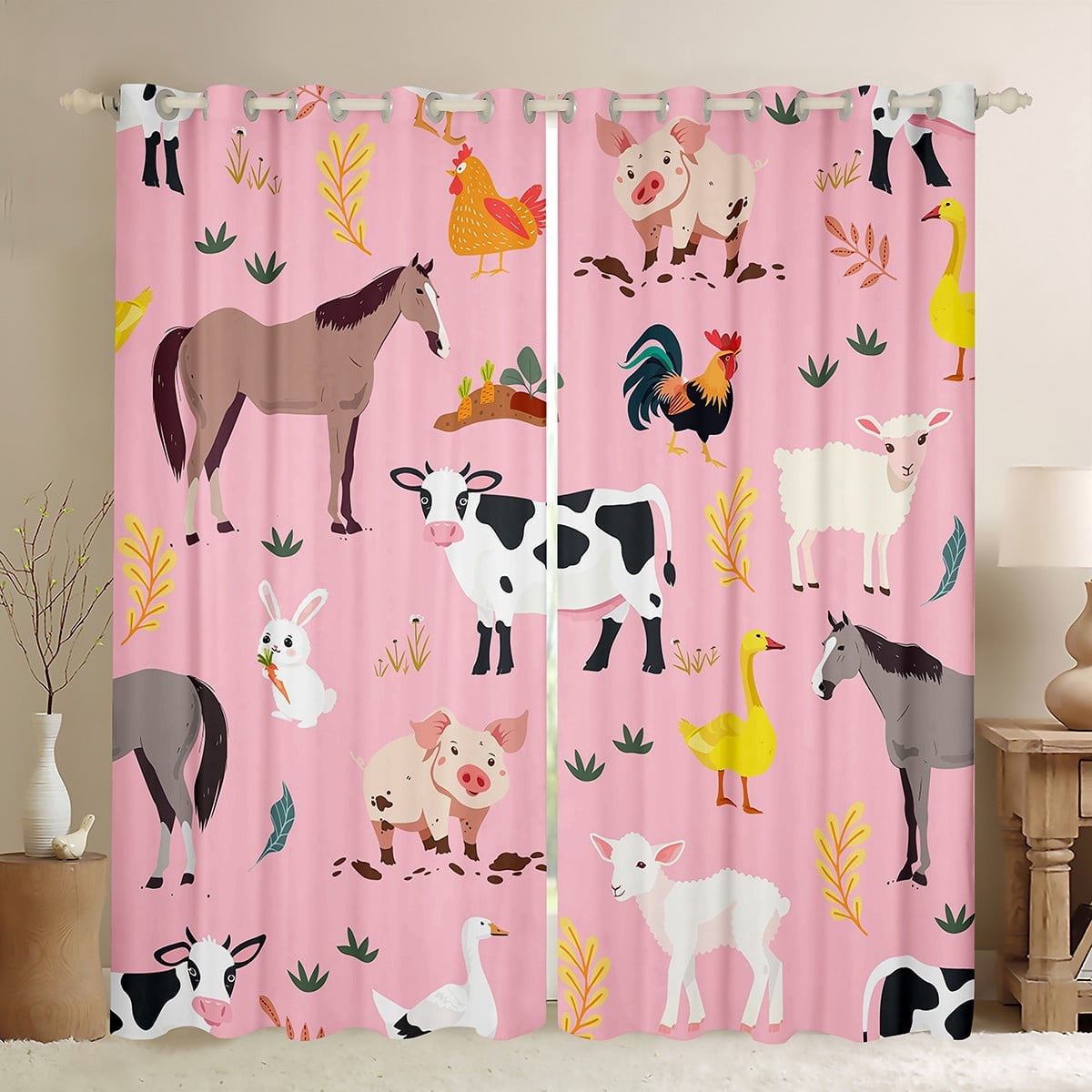 jejeloiu Cute Milk Cow Blackout Curtains Set of 2 (52x84 Each),Kawaii Animal Pig Window Curtains,Rustic Farmhouse Cabin Curtains and Drapes,Microfiber Bedroom Decor