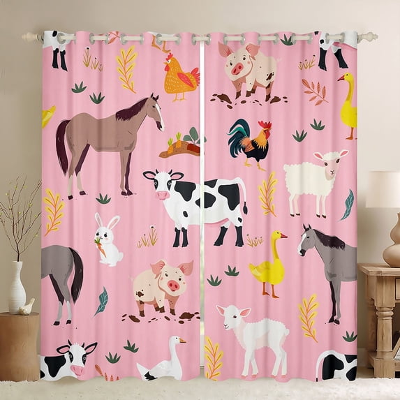 jejeloiu Cute Milk Cow Curtains Pack of 2 (42x84 Each),Kawaii Animal Pig Curtains Blackout,Rustic Farmhouse Cabin Bedroom Curtains,Microfiber Bedroom Decor