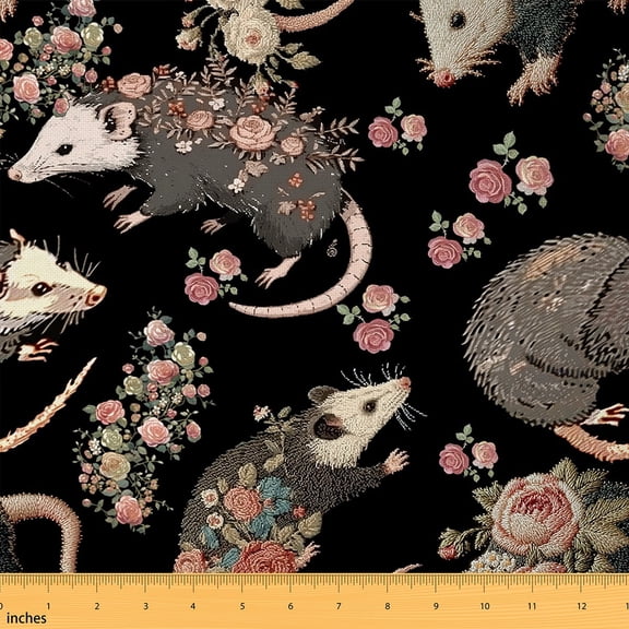 jejeloiu Cute Mouse Fabric by the Yard 2 Yards,Rustic Flower Floral Room Decor Fabric by the Yard,Pink Black Gray Fabric for Sewing For Girls,Breathable Home Decor