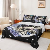jejeloiu Cute Mushroom Flowers Twin Sheet Sets,Spooky Gothic Skull Twin Fitted Sheet,Galaxy Starry Sky Flat Sheet For Adults,Microfiber Bedroom Decor,3-Piece