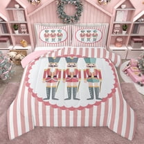 jejeloiu Cute Nutcracker Bedding Comforter Set,Pink Geometric Stripe Twin Comforter Sets,Merry Christmas Bedding Set For Girls Kids,Breathable Home Decor Reversible,2pcs