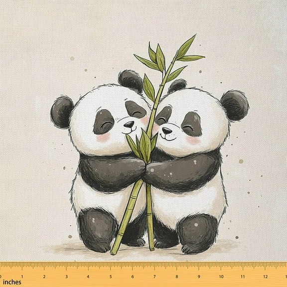 jejeloiu Cute Panda Fabric by the Yard 1 Yard,Kawaii Animal Themed Home Decor Fabric by the YardMwhite Black Beige Sewing Fabric For Teens,Luxury Bedroom Decor