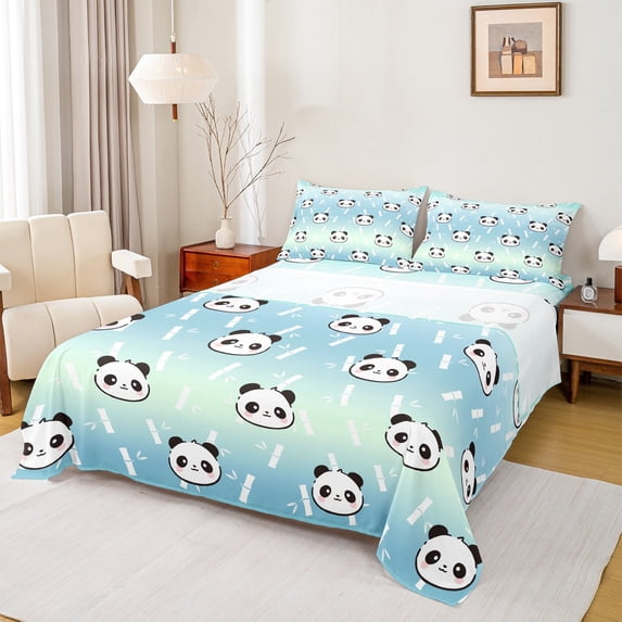 jejeloiu Cute Panda Twin Sheet Set,Zoo Animal Blue Green Ombre,Ultra Soft Decor For Kids,3-Piece