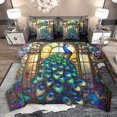 thumbnail image 1 of jejeloiu Cute Peacock 7 Pieces Bedding Comforter Set,Boho Bohemian Full Bedding Set,Vintage Glass Fitted Sheet Flat Sheet For Kids,Super Cozy Room Decor Reversible, 1 of 8