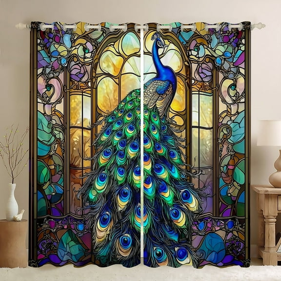 jejeloiu Cute Peacock Blackout Curtains Set of 2 (52x84 Each),Boho Bohemian Window Curtains,Vintage Glass Curtains and Drapes For Kids,Super Cozy Room Decor