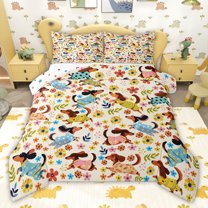 jejeloiu Cute Pet Dachshund Twin Comforter Sets,Kawaii Flowers Blossom Bedding Set For Girls Boys Reversible 2 Pieces