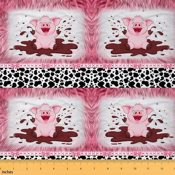 jejeloiu Cute Pig Fabric by the Yard 5 Yards,Cattle Hide Print Fabric for Sewing,Pink Black White Home Decor Fabric by the Yard For Girls,Super Cozy Room Decor