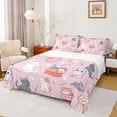 thumbnail image 1 of jejeloiu Cute Pink Cat Cartoon Queen Sheet Sets Kids,Kawaii Kitten Print Bed Set For Girls,4pcs, 1 of 6