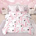 thumbnail image 1 of jejeloiu Cute Rabbit 7pcs Bedding Comforter Set,Kawaii Loves Pattern Queen Bedding Sets,White Pink Queen Sheet Sets For Girls,Breathable Home Decor Reversible, 1 of 8