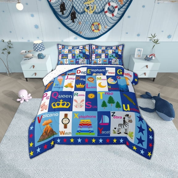 jejeloiu Cute Rabbit Zebra Queen Comforter Set,Kawaii Zoo Animal Bedding Sets,Cartoon Geometric Grid Bedding Comforter Set For Children,Lightweight Bedroom Decor Reversible,3pcs