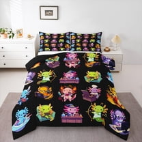 jejeloiu Cute Salamander Bedding Comforter Set,Underwater Animal Twin Comforter Sets,Colorful Axolotl Bedding Set For Boys Kids,Super Cozy Room Decor Reversible,2-Piece