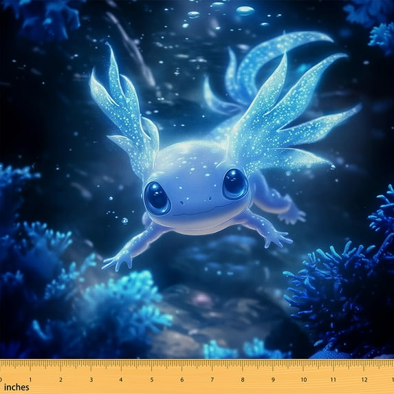 jejeloiu Cute Salamander Fabric by the Yard 3 Yards,Ocean Sea Animal Sewing Fabric,Blue Underwater World Fabric for Sewing For Boys Kids,Super Cozy Room Decor