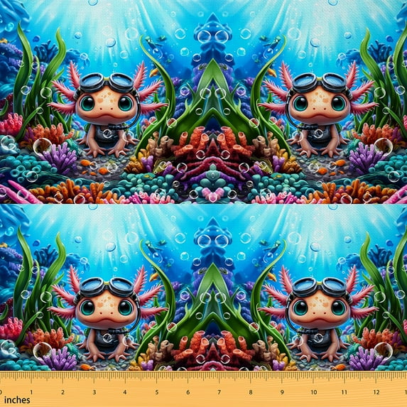 jejeloiu Cute Salamander Fabric by the Yard 3 Yards,Underwater Animal Sewing Fabric,Colorful Ocean Plant Fabric for Sewing For Boys Kids,Super Cozy Room Decor