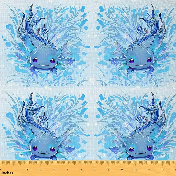 jejeloiu Cute Salamander Fabric by the Yard 5 Yards,Underwater Animal Fabric for Sewing,Blue Axolotl Home Decor Fabric by the Yard For Boys Kids,Super Cozy Room Decor