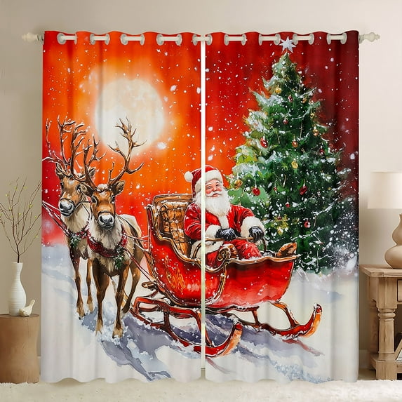 jejeloiu Cute Santa Claus Curtains Pack of 2 (42x84 Each),Christmas Carriage Curtains Blackout,Christmas Reindeer Tree Bedroom Curtains For Child,Microfiber Bedroom Decor