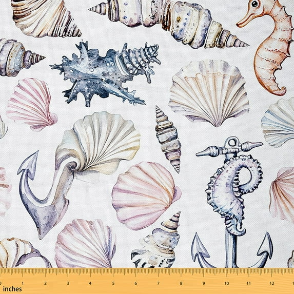 jejeloiu Cute Shell Seahors Fabric by the Yard 5 Yards,Ocean Theme Fabric for Sewing,Cartoon Animal Home Decor Fabric by the Yard For Girls,Ultra Soft Home Decor