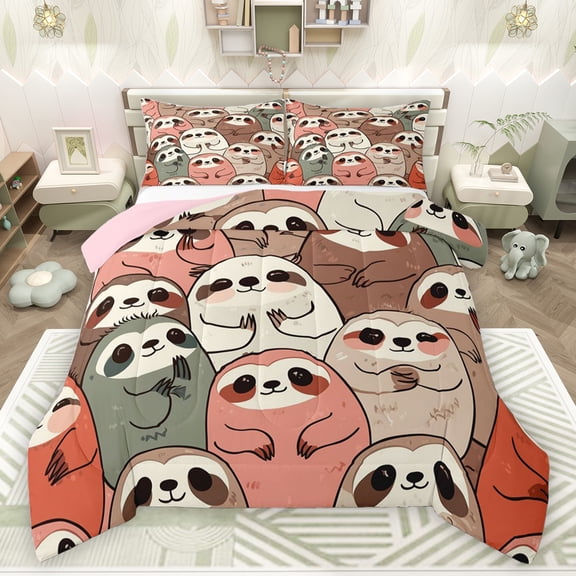 jejeloiu Cute Sloth Bedding Comforter Set,Kawaii Cartoon Animal Twin Comforter Sets,Colorful Sloths Bedding Set For Kids,Super Cozy Room Decor Reversible,2 Pieces