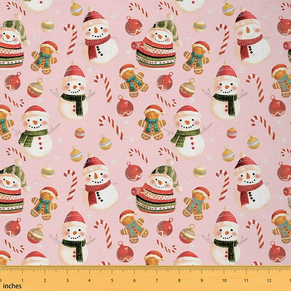 jejeloiu Cute Snowman Biscuit Fabric by the Yard 5 Yards,Christmas Candy Fabric for Sewing,Happy New Year Home Decor Fabric by the Yard For Girls,Luxury Bedroom Decor