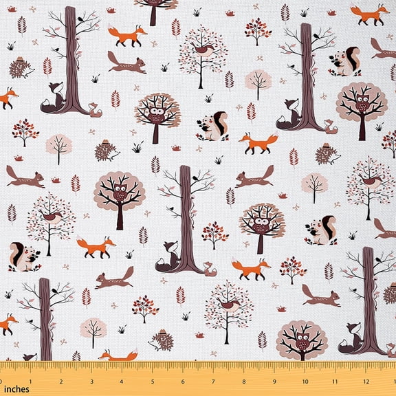 jejeloiu Cute Squirrel Fox Fabric by the Yard 1 Yard,Wild Animal Owl Home Decor Fabric by the Yard,Autumn Fall Leaves Sewing Fabric For Girls Boys,Super Cozy Room Decor