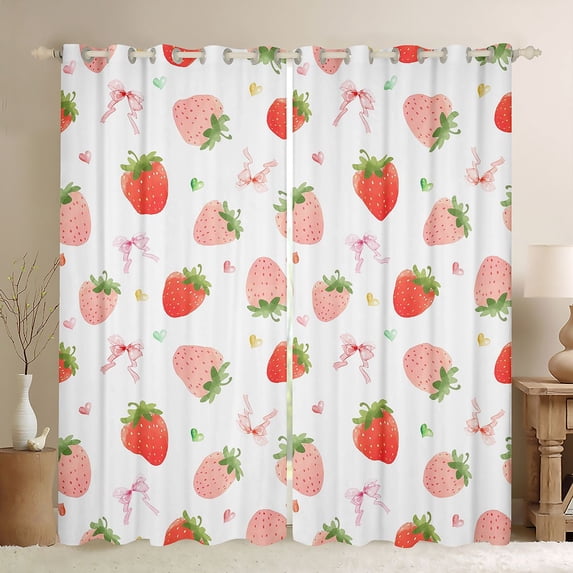 jejeloiu Cute Strawberry Curtains Pack of 2 (42x84 Each),Kawaii Bowtie Ribbon Curtains Blackout,Pink Loves Pattern Bedroom Curtains For Girls,Ultra Soft Home Decor