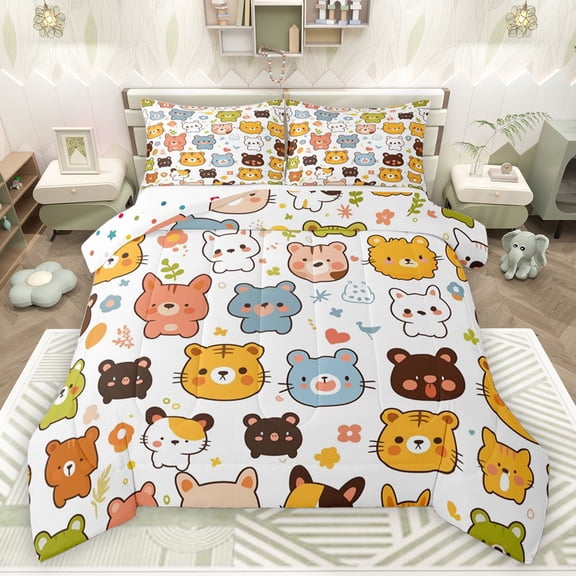 jejeloiu Cute Tiger Pattern Full Size Comforter Sets,Kawaii Cartoon Bear Bedding Comforter Set,Colorful Cartoon Wildlife Bedding Sets For Kids,Super Cozy Room Decor Reversible,3-Piece