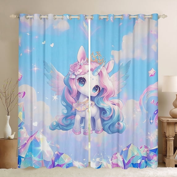 jejeloiu Cute Unicorn Black Out Curtains,Cartoon Animal Curtains Pack of 2 (42x63 Each),Dreamy Fairy Tale Bedroom Curtains For Girls Kids,Ultra Soft Home Decor