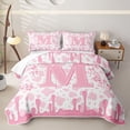 thumbnail image 1 of jejeloiu Cute Western Cowgirl Boots Twin Quilt Set For Girls,Pink Coquette Bowknot Alphabet M Twin Coverlet Set For Kids,2pcs, 1 of 7