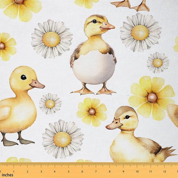 jejeloiu Cute Yellow Duck Fabric by the Yard 5 Yards,Retro Flower Daisy Fabric for Sewing,Farm Animal Home Decor Fabric by the Yard For Teens,Luxury Bedroom Decor