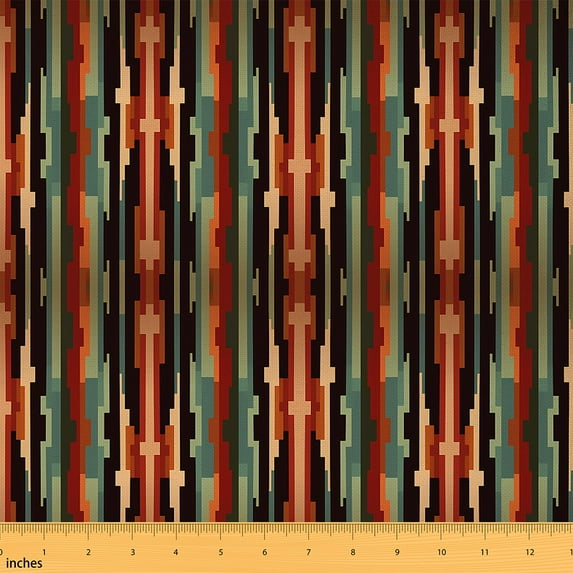 jejeloiu Cyan Southwestern Geometric Fabric by the Yard 2 Yards,Brownboho Geometric Room Decor Fabric by the Yard,Indian Tribal Geometric Fabric for Sewing,Luxury Bedroom Decor