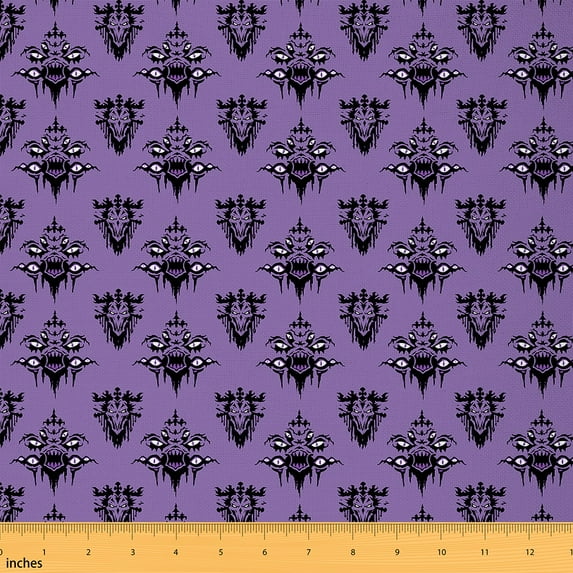 jejeloiu Damask Fabric by the Yard 3 Yards,Gothic Flower Sewing Fabric,Black Purple Fabric for Sewing,Breathable Bedroom Decorative