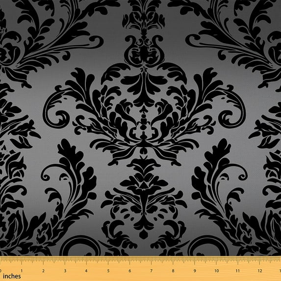 jejeloiu Damask Fabric by the Yard 3 Yards,Gothic Flower Sewing Fabric,Gray Black Fabric for Sewing,Breathable Bedroom Decorative