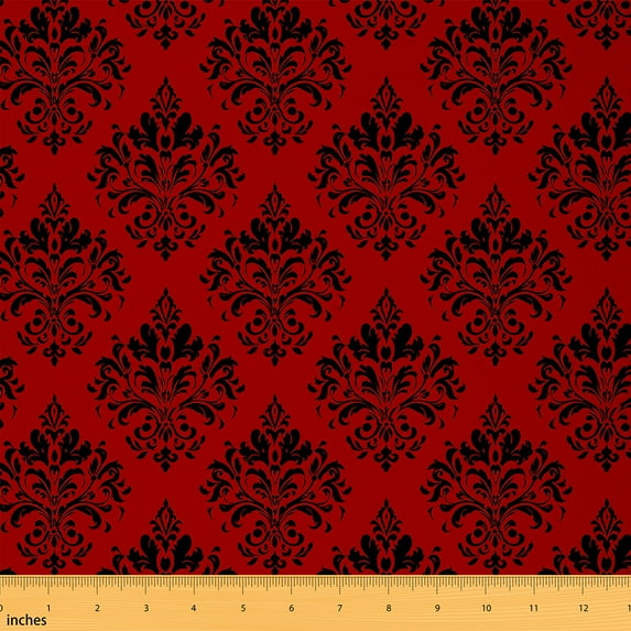 jejeloiu Damask Floral Fabric by the Yard 10 Yards,Gothic Flower Room Decor Fabric by the Yard,Red Black Jacquard Sewing Fabric,Breathable Bedroom Decorative