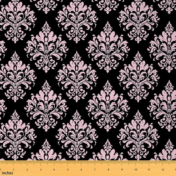 jejeloiu Damask Floral Fabric by the Yard 2 Yards,Gothic Flower Room Decor Fabric by the Yard,Pink Black Jacquard Fabric for Sewing,Breathable Bedroom Decorative