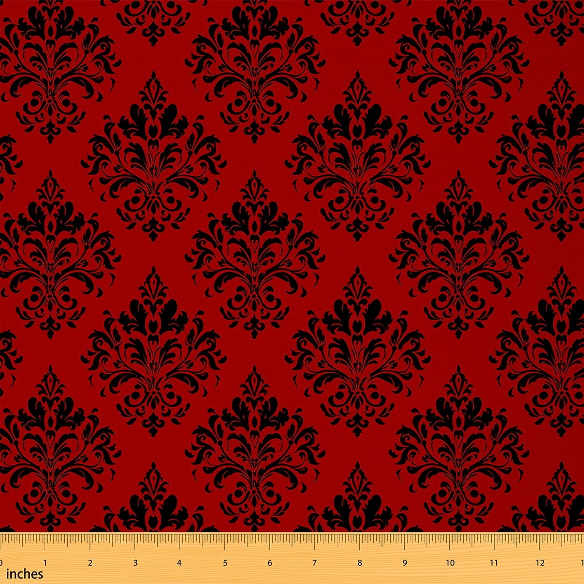 jejeloiu Damask Floral Fabric by the Yard 2 Yards,Gothic Flower Room Decor Fabric by the Yard,Red Black Jacquard Fabric for Sewing,Breathable Bedroom Decorative