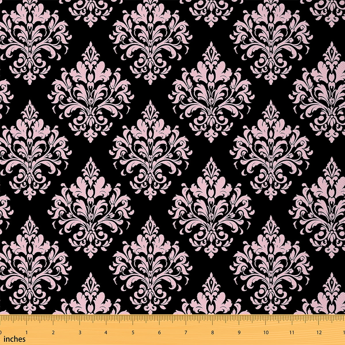 jejeloiu Damask Floral Fabric by the Yard 3 Yards,Gothic Flower Sewing Fabric,Pink Black Jacquard Fabric for Sewing,Breathable Bedroom Decorative