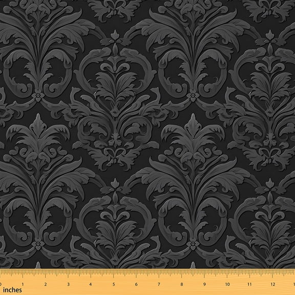 jejeloiu Damask Print Fabric by the Yard 1 Yard,Retro Victoria Flower Home Decor Fabric by the Yard,Black Gray Sewing Fabric,Super Cozy Room Decor