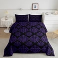 thumbnail image 1 of jejeloiu Damask Print Full Size Comforter Sets,Gothic Flower Bedding Comforter Set,Black Purple Bedding Sets,Breathable Bedroom Decorative Reversible,3pcs, 1 of 8