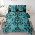 thumbnail image 1 of jejeloiu Damask Victorian Flower 7-Piece Bedding Comforter Set,Halloween Skleleton King Bedding Sets,Cyan Black Bed Sheets For Men Women,Lightweight Room Decorative Reversible, 1 of 8