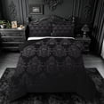 thumbnail image 1 of jejeloiu Dark Skull King Size Comforter Sets,Baroque Damask Comforters King Size For Adults,Gray Black,Black Reversible,3pcs,1 Comforter and 2 Pillowcases, 1 of 7