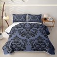 thumbnail image 1 of jejeloiu Dark Skull Twin Quilt Set,Damask Print Twin Coverlet Set For Adults,Slate Black,2-Piece, 1 of 7