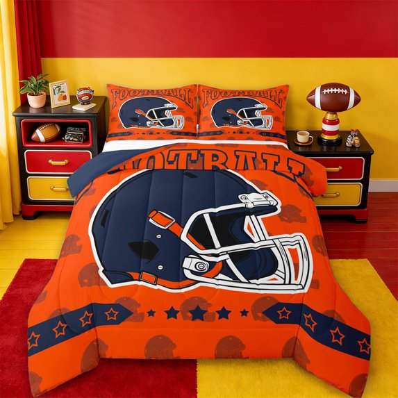 jejeloiu Deepblue Rugby Helmet Full Size Comforter Sets,Football Game Gaming Bedding Sets For Ball Gamer Reversible 3pcs