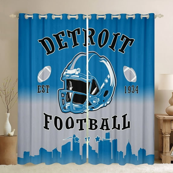 jejeloiu Detroit Curtains Pack of 2 (42x84 Each),Football City Curtains Blackout,Blue Helmet Bedroom Curtains,Super Cozy Room Decor