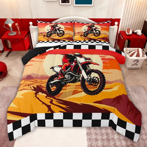 jejeloiu Dirt Bike Twin Comforter Sets,Extreme Sport Gamer Bedding Set For Boys Kids Reversible 2-Piece