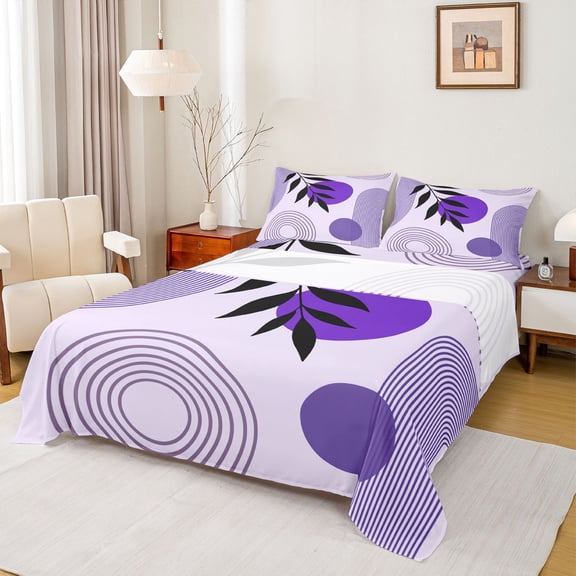 jejeloiu Dreamy Abstract Queen Sheets For Men Women,Pastel Print Queen Sheet Sets,Purple White,4 Pieces,1 Flat Sheet, 1 Fitted Sheet and 2 Pillowcases
