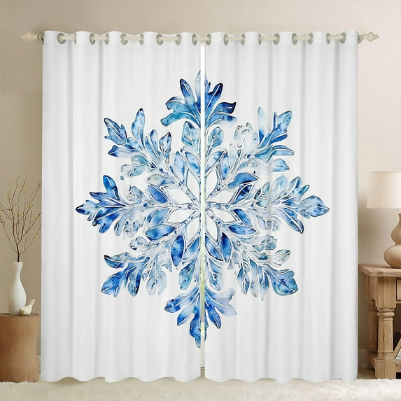 jejeloiu Dreamy Crystal Snowflake Black Out Curtains,Winter Theme Curtains Pack of 2 (42x63 Each),Merry Christmas Bedroom Curtains For Child,Breathable Home Decor