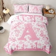 thumbnail image 1 of jejeloiu Dreamy Princess Style Bed Spread Queen For Girls,Ribbon Bow Monogram Initial A Pattern Queen Coverlet Set For Kids,3 Pieces, 1 of 7