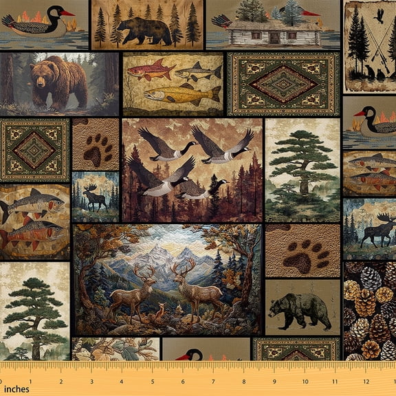 jejeloiu Duck Bear Fish Fabric by the Yard 5 Yards,Jungle Animal Deer Fabric for Sewing,Country Farmhouse Lodge Home Decor Fabric by the Yard For Adult,Breathable Home Decor